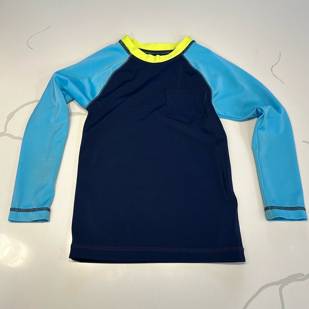 J crew crewcuts boys long sleeve rash guard blue yellow navy size XXS 2-3